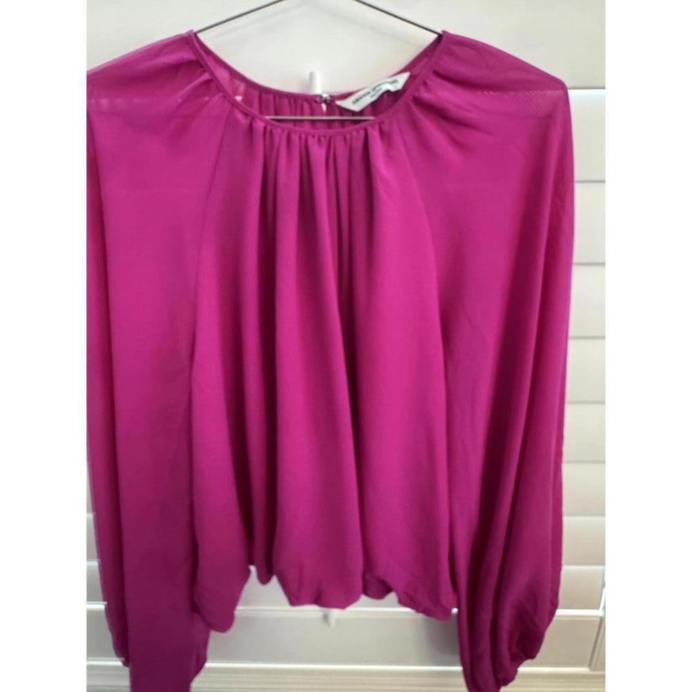 Amanda Uprichard long sleeve top with sheer sleeves and balloon hem size Large - Picture 3 of 8